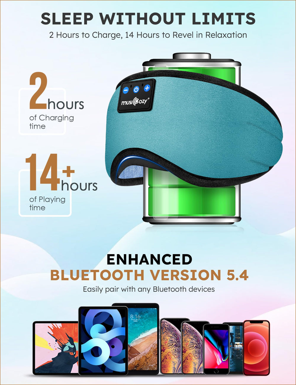 MUSICOZY long battery life shows up to 14 hours of playback.