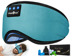 MUSICOZY Sleep Headphones headband eye mask blocks light for undisturbed rest.