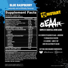 Nutrition facts panel close-up for Mutant GEAAR blend