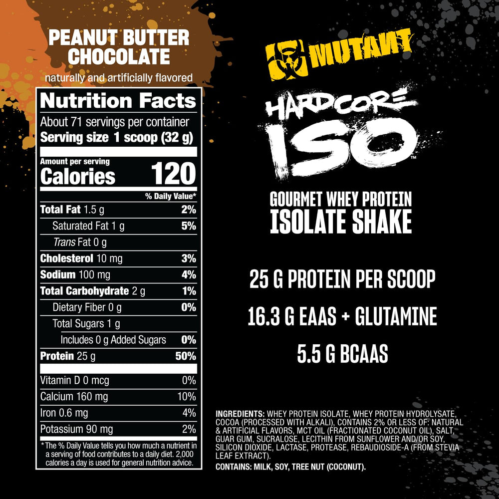 Mutant Harcode ISO whey shake glass with Peanut Butter Chocolate flavor