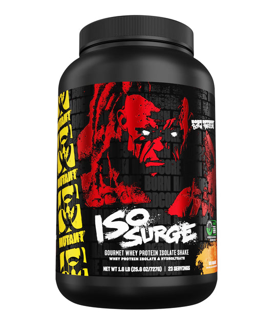 Mutant ISO Surge whey protein isolate tub for fast post-workout recovery.