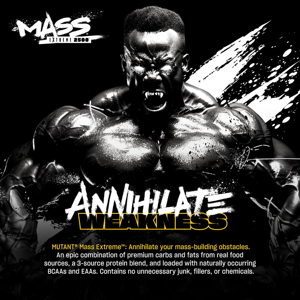 Mutant Mass Extreme 2500 shake glass with cookies and cream flavor