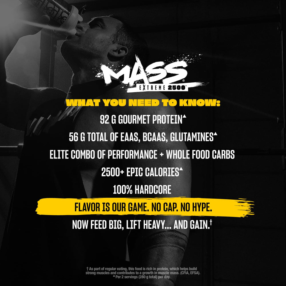 Mutant Mass Extreme 2500 whole-food carbs sources panel and values