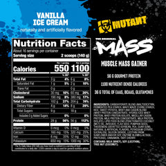 Mutant Mass vanilla ice cream ingredients label highlights barley and oats.