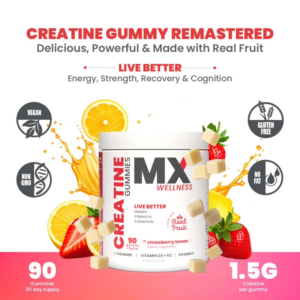 MX Wellness Gummies close-up showing chewy texture and real fruit flavor for daily use.