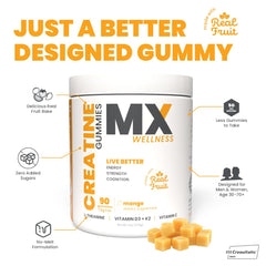 MX Wellness Creatine Monohydrate Gummies two gummies on desk after workout.