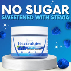 My Adventure to Fit blue raspberry electrolytes powder packaging is compact and travel-friendly.