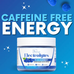 My Adventure to Fit blue raspberry electrolytes powder with Stevia highlights natural sweetener profile.