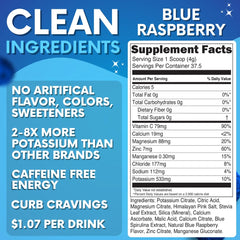 My Adventure to Fit blue raspberry electrolytes powder tub close-up emphasizes premium sugar-free ingredients.