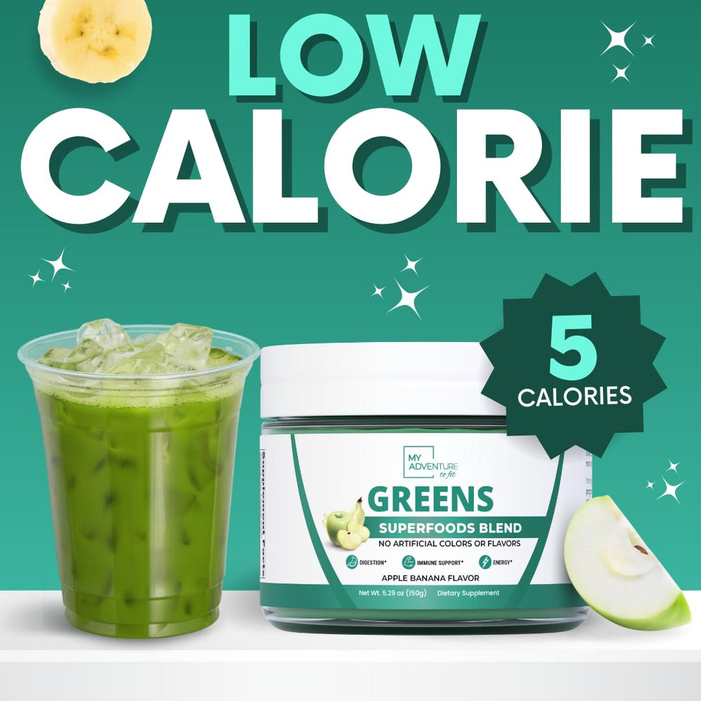 My Adventure to Fit green powder close-up blend of organic greens.