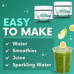 My Adventure to Fit green powder in a glass, promoting steady energy.
