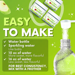 My Adventure to Fit Apple Candy electrolytes powder stirred with spoon enhances on-the-go hydration.