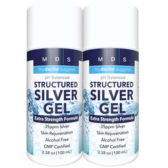 My Doctor Suggests Colloidal Silver Gel jar close-up showing 35ppm potency for skin care