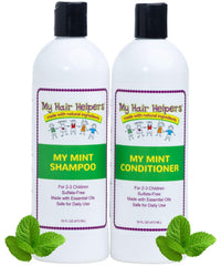 My Hair Helpers defense bundle peppermint shampoo 16oz bottle supports daily lice prevention for kids.