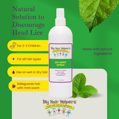 My Hair Helpers Mint Lice Spray peppermint oil visual for scent and care