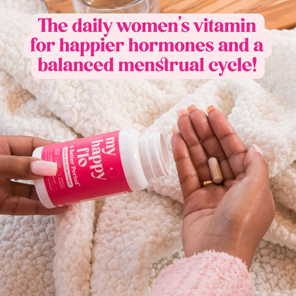 My Happy Flo PMS Support iron zinc bottle for nutrient support