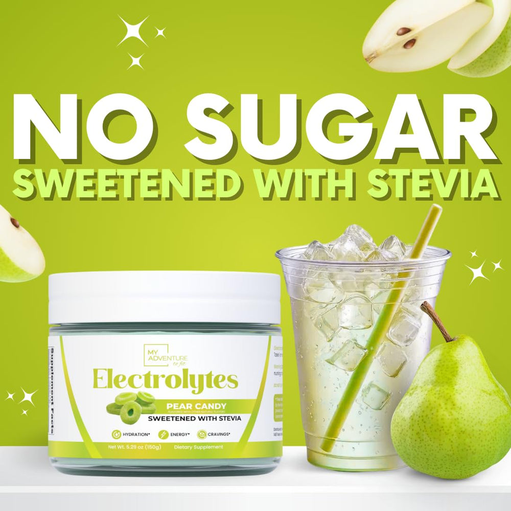 My Adventure to Fit Stevia-sweetened Pear Candy Electrolytes delivers guilt-free flavor.