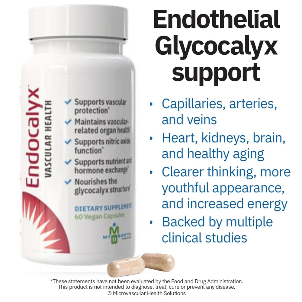 MYBODYRX Endocalyx capsules close-up for easy daily microcirculation support.