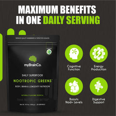 myBrainCo Nootropic Greens organic greens blend in a nutrient-dense mix