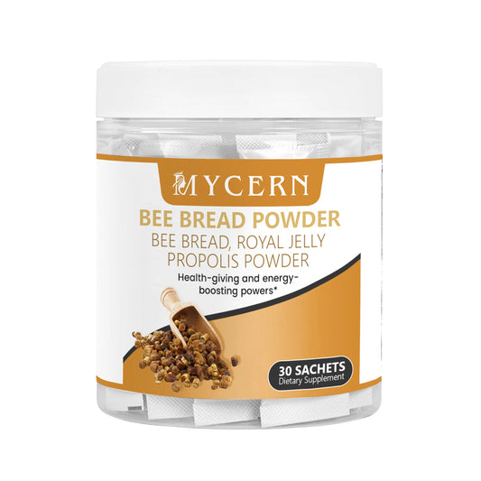 Mycern Bee Bread Powder sachet close-up for on-the-go daily wellness