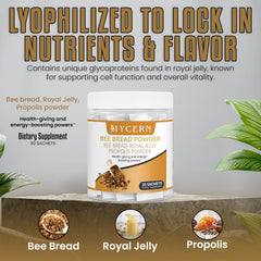 Mycern Bee Bread Powder being poured into smoothie for a natural energy boost