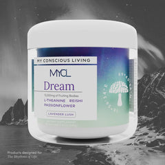 MYCL Dream Mushroom Gummies show L-Theanine for nighttime calm and reduced stress.