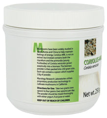 Powder texture of Coriolus versicolor biomass for versatile mixing in routines.