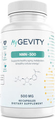 MyGevity NMN 500mg bottle label highlights purity and clean ingredients