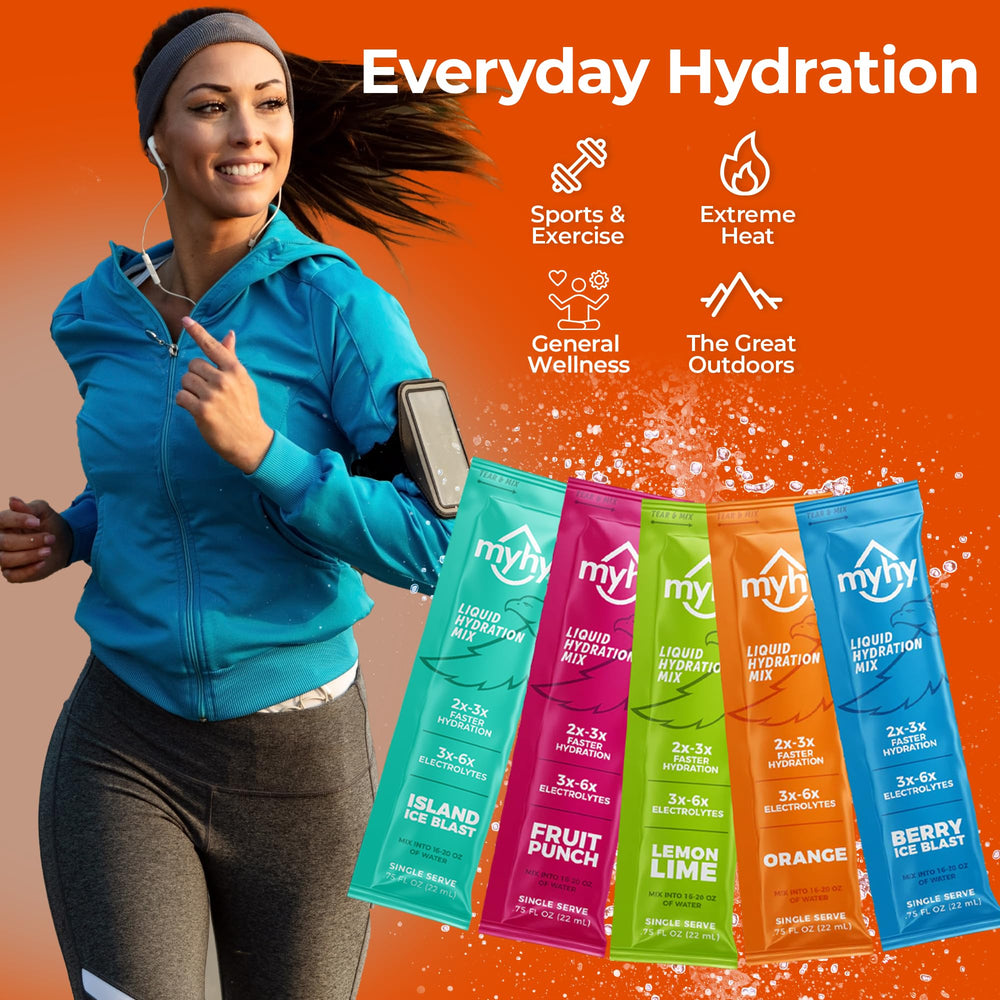 Travel-ready MyHy hydration packets tucked in a bag for adventures.