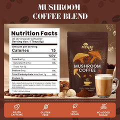MYKAF Mushroom Coffee cup steaming visual showing steady focus.