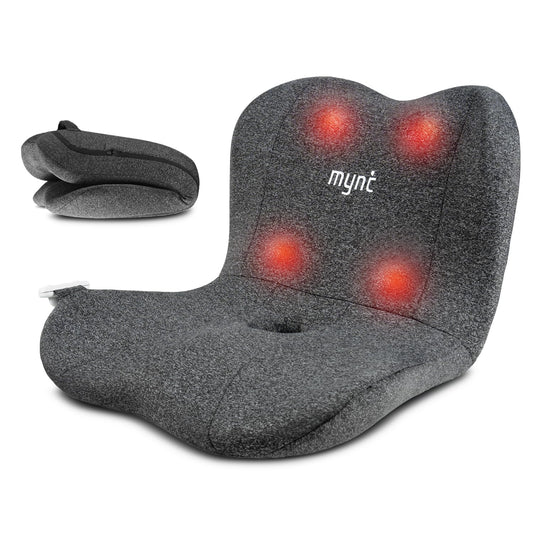 Mynt lower back massager side view shows ergonomic support for all-day comfort.