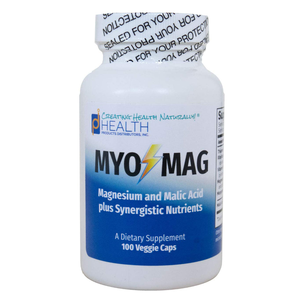 Myo-Mag bottle front shows magnesium energy enhancer for daily vitality.