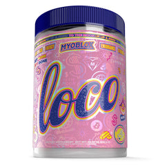 MyoBlox LOCO pre-workout bottle view highlighting hydration-ready formula for intense training.