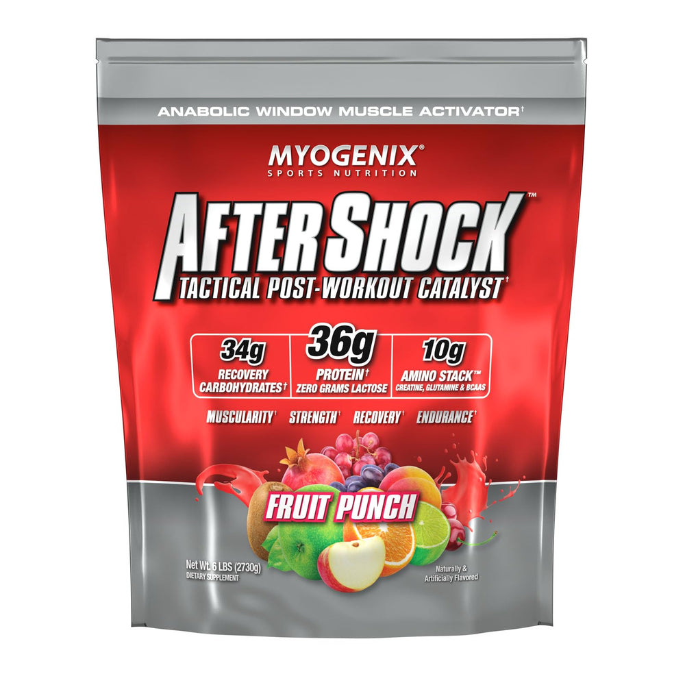 Myogenix Aftershock fruit punch tub for post-workout protein fueling
