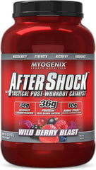Myogenix Aftershock Wildberry Blast bottle supports post-workout recovery and fueling.