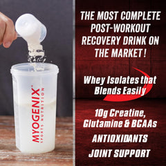 Myogenix Aftershock 6 lb packaging displayed with other supplements.