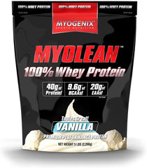 Myogenix Myolean vanilla tub front view showcases premium protein for muscle support.