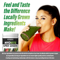 Powder closeup showcasing Myogenix MyoVite Super Greens Berry Tropical for antioxidant-rich support.