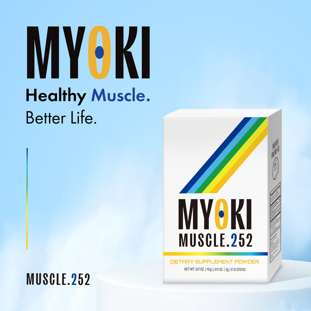 Closeup of MYOKI stick-pack showing convenient single-use sachet for on-the-go nutrition.