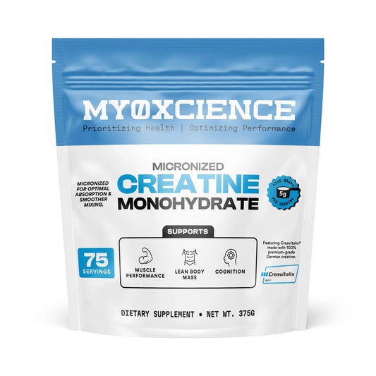 MYOXCIENCE Creavitalis Creatine powder in a jar for clean performance support.