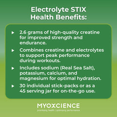 MYOXCIENCE Electrolyte STIX athlete hydration shot during training highlights on-the-go option.