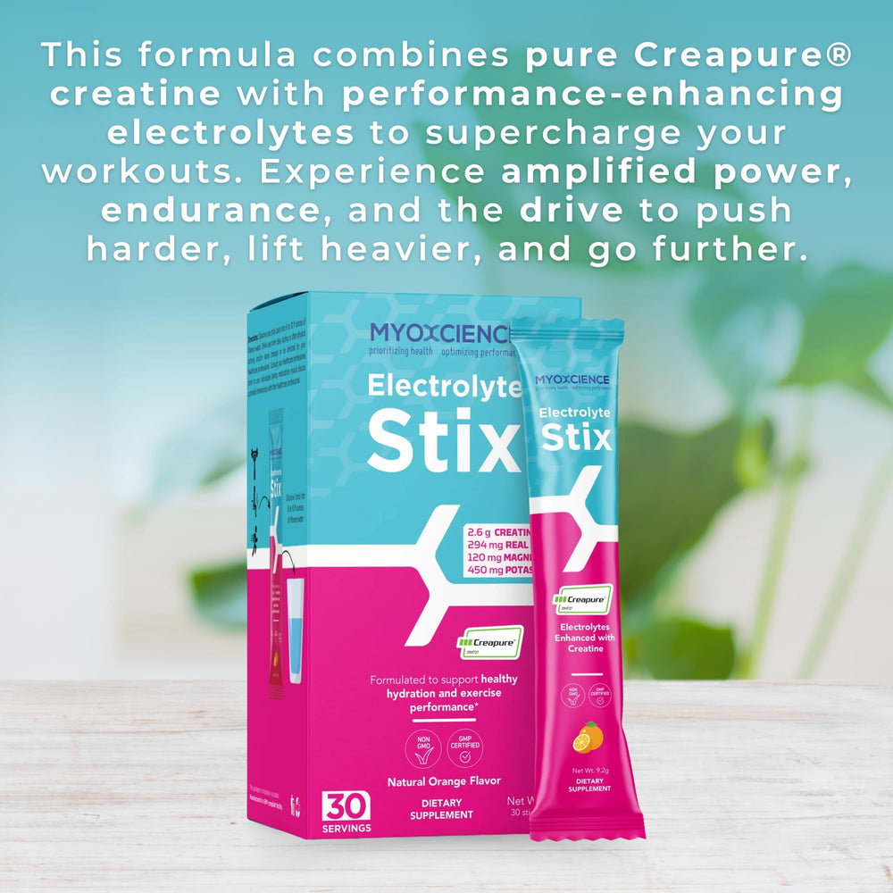 MYOXCIENCE Electrolyte STIX travel pack ready for the gym or travel.