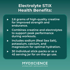 Travel-ready MYOXCIENCE Electrolyte STIX sticks in a compact pouch.