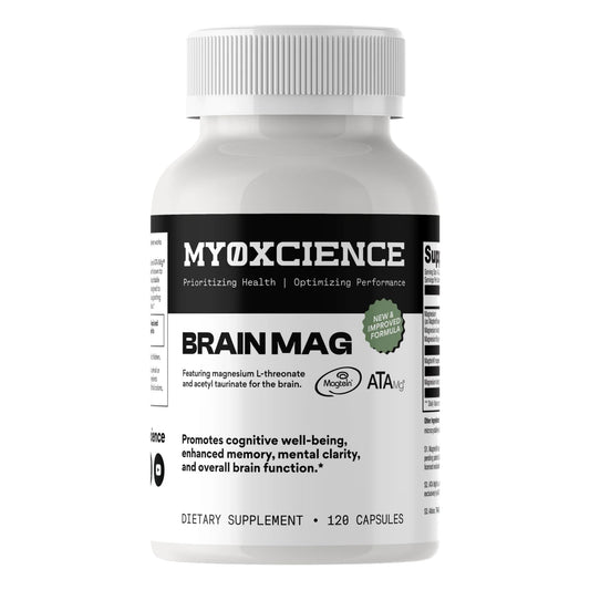 MYOXCIENCE Magnesium L-Threonate capsules on bottle, supporting cognitive clarity.