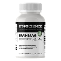 MYOXCIENCE Magnesium L-Threonate capsules on bottle, supporting cognitive clarity.