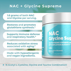 MYOXCIENCE NAC Glycine Supreme ingredient panel displaying NAC, glycine, taurine blend