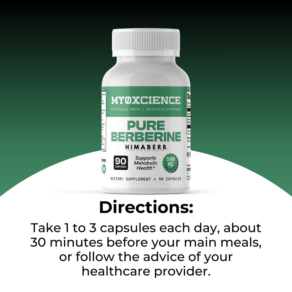 Quick-start guide graphic for MYOXCIENCE Berberine Himaberb dosage plan