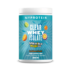 Myprotein Clear Whey Isolate Caribbean Punch bottle shows a fruity protein for workouts.