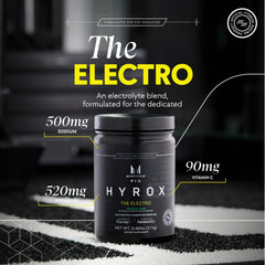 Myprotein HYROX Electro scoop dissolve illustrating fast hydration mix for training sessions.
