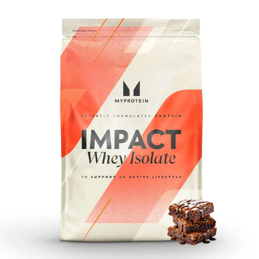 Myprotein Impact Whey Isolate Chocolate Brownie tub for quick post-workout protein